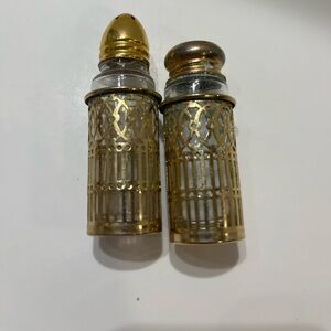 Vintage Japan Boho style metal/glass Salt & Pepper shakers